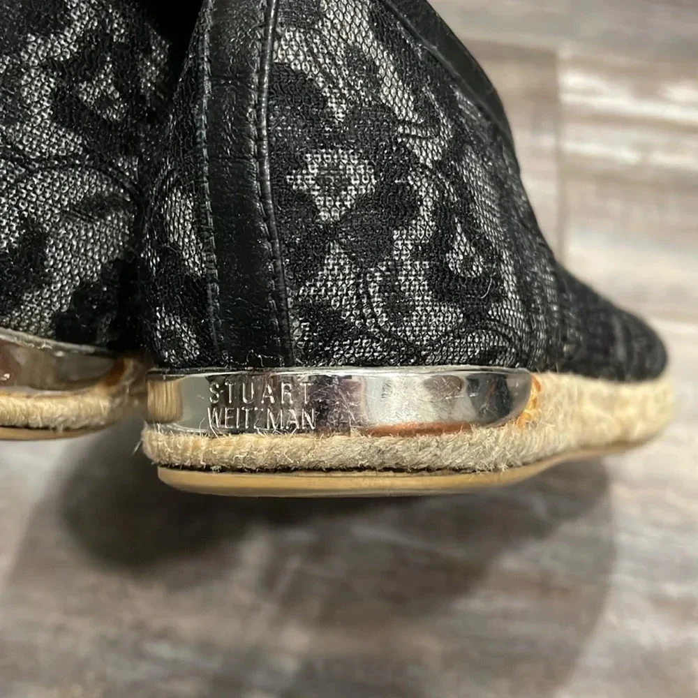 Stuart Weitzman Meshuga black lace espadrille flats